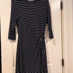 J. McLaughlin Navy and Cream Striped Long Sleeve Dress